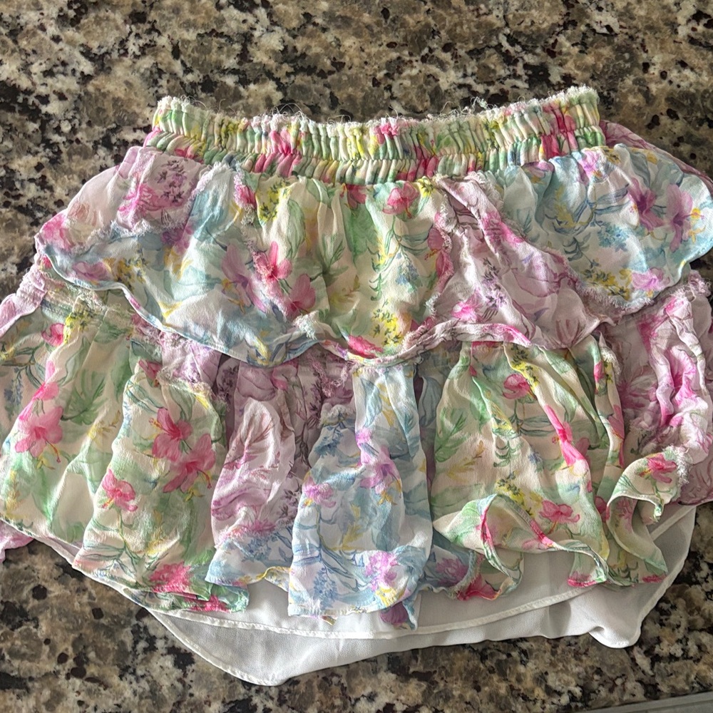 LoveShackFancy Multicolor Floral Ruffle Skirt